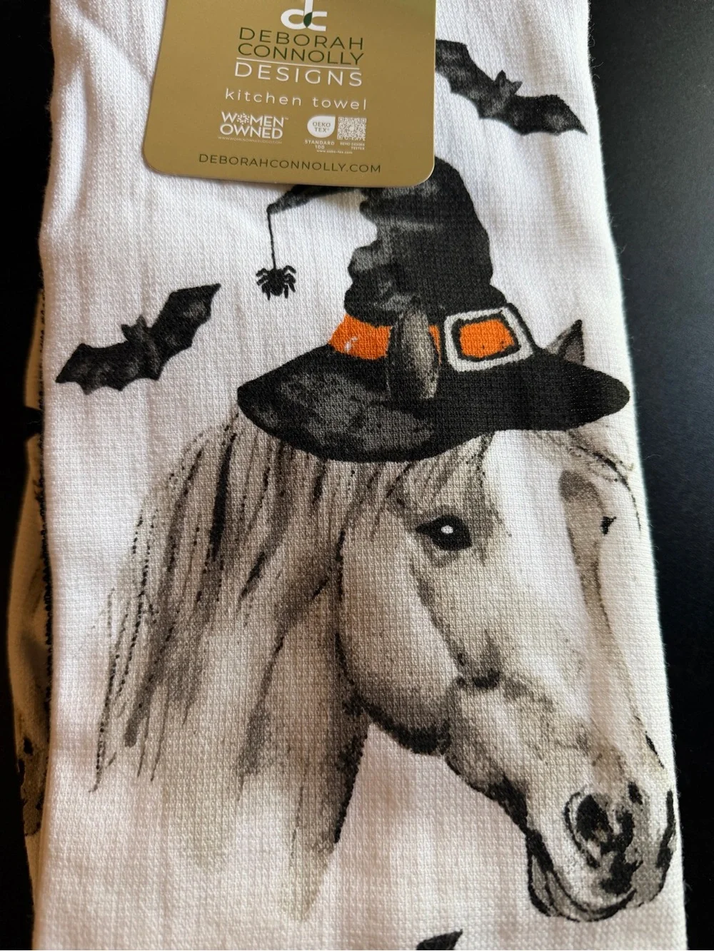 New Deborah Connolly Halloween 2026 Kitchen Towel Set 3-pk Horse Watch Hat Bats